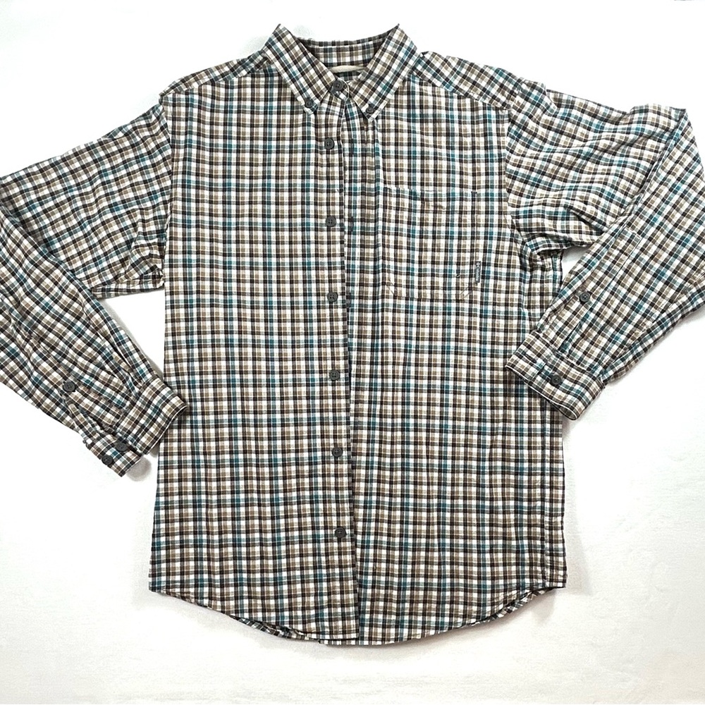 Columbia Sportswear Co. Men's Blue and Brown Plaid Button-Down Shirt